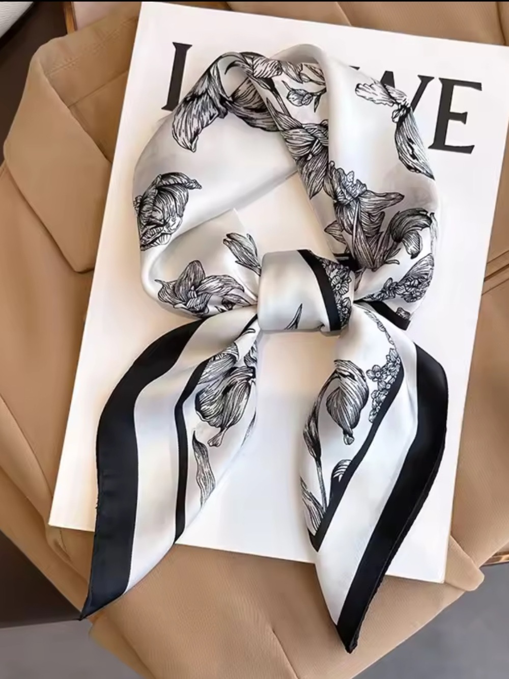 Target Black and White Floral Satin Neck Scarf